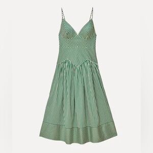 FARM Rio Green and White Striped Midi Dress